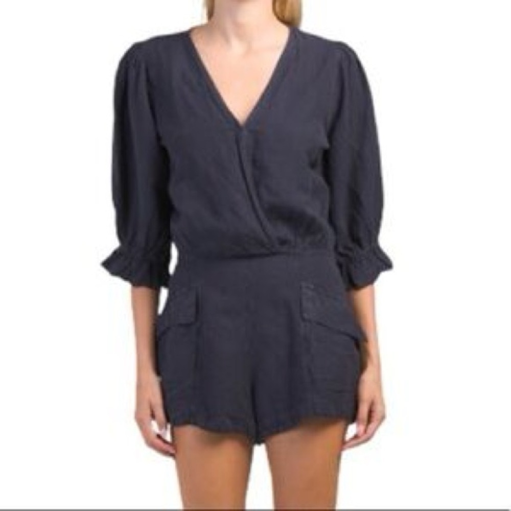 YFB Morgan Romper French Women’s Navy Dress Shorts Skirt Set Linen Playsuit